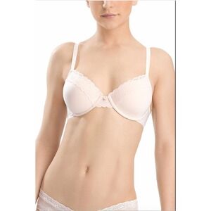 Natori Pink Lace Trim T-Shirt Bra Balconette Underwire Size 34C